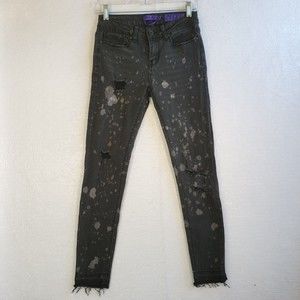 Indigo Rein Jeans Womens Size 5/26 MidRise Black Splotch Skinny Frayed Destroyed